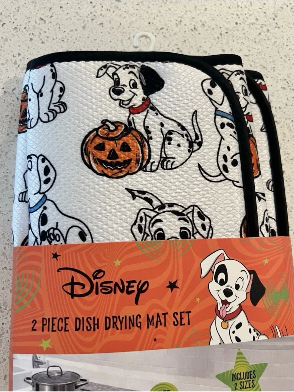 Disney NEW  🐾 101 Dalmatians Halloween Dish Drying Mat Set with Pumpkins New